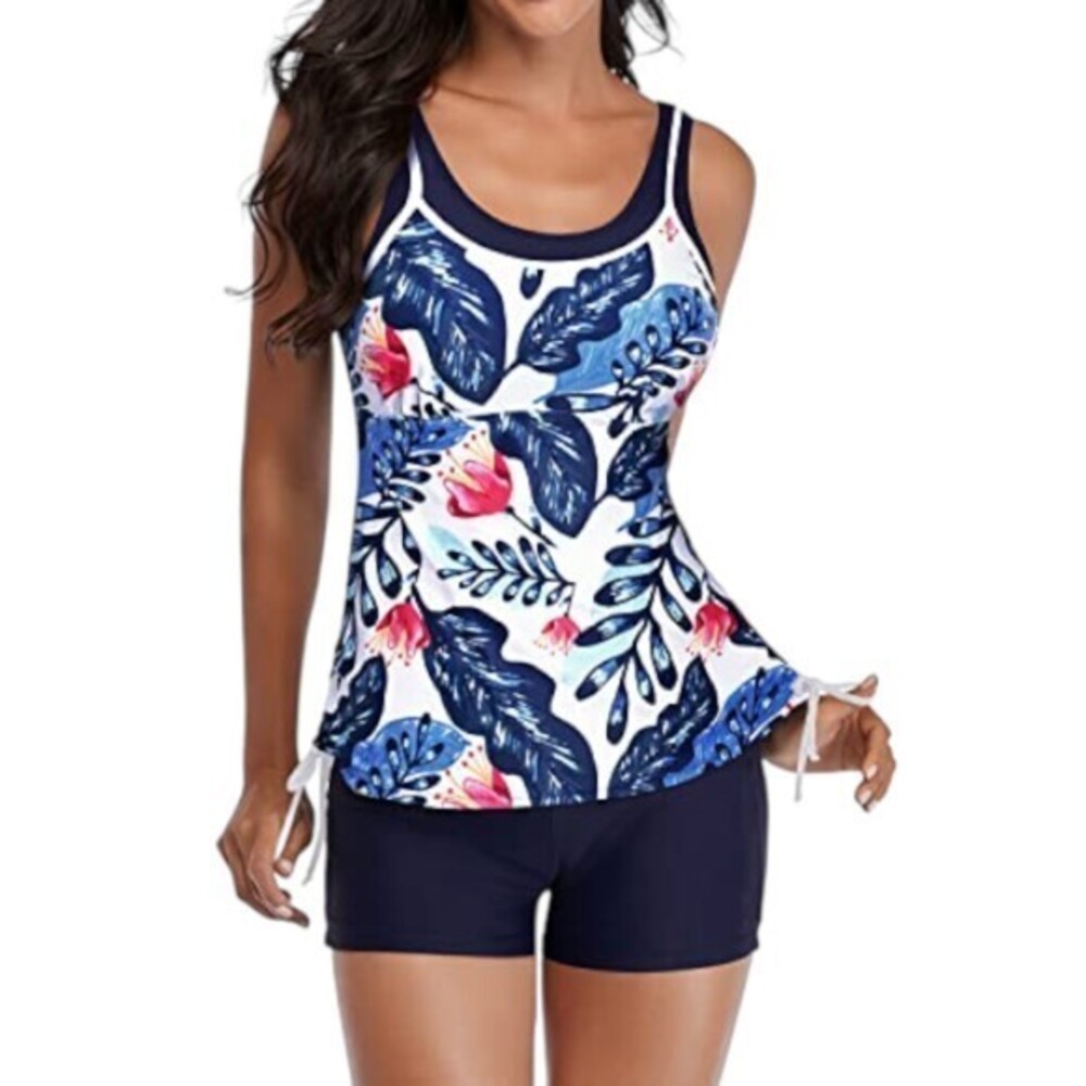 Swimsuit Tankini Swimsuit Floral White Navy Size Small NWT #1368